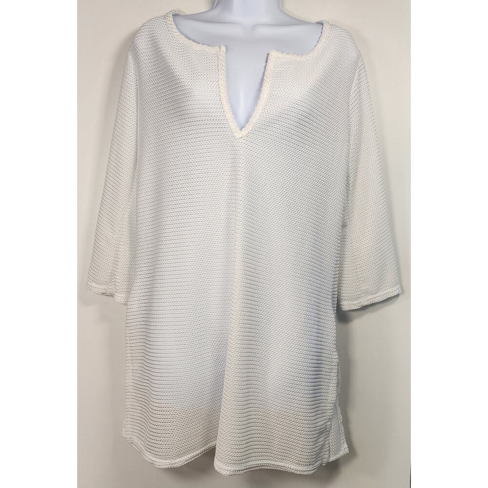Jordan Taylor White Textured V-Neck Tunic Top‎ Women’s L Made USA